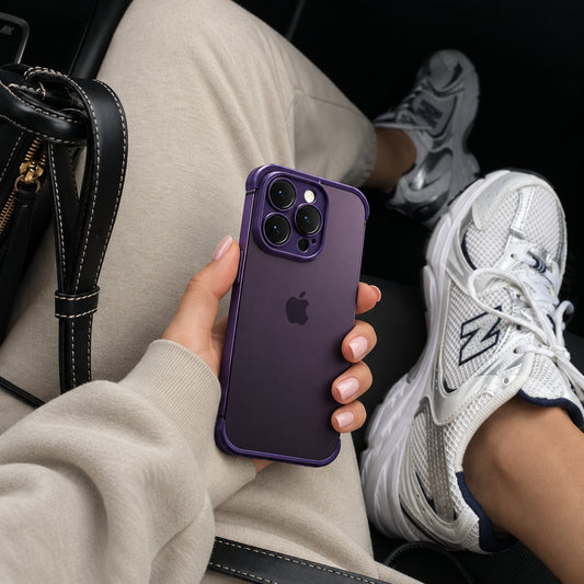 Image showing chic Car Interior Phone Lifestyle, featuring iphone frameless silicone bumper case with corner & camera lens protection.