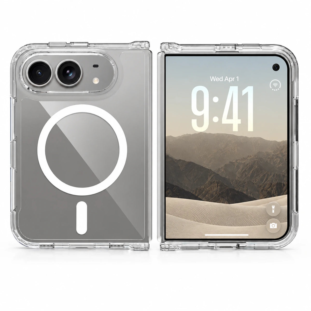 Image of iphone duo slim clear pc & tpu case, showing clearmagsafecasefrontandbackviews.