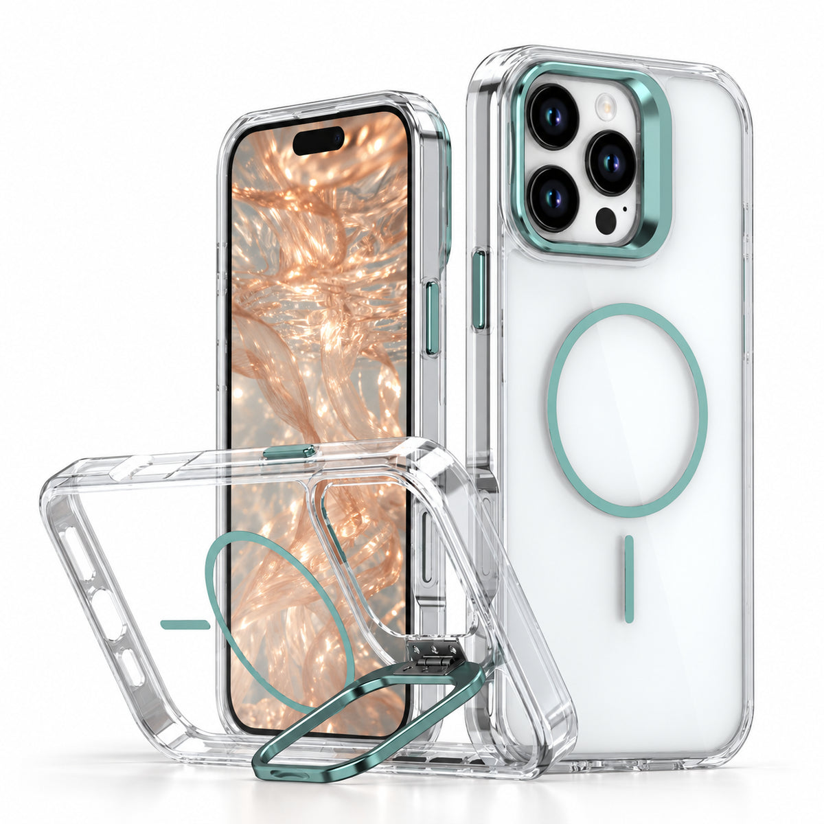 Image of iphone 18 magsafe magnetic clear case, showing cleariphonecaseswithtealaccents.
