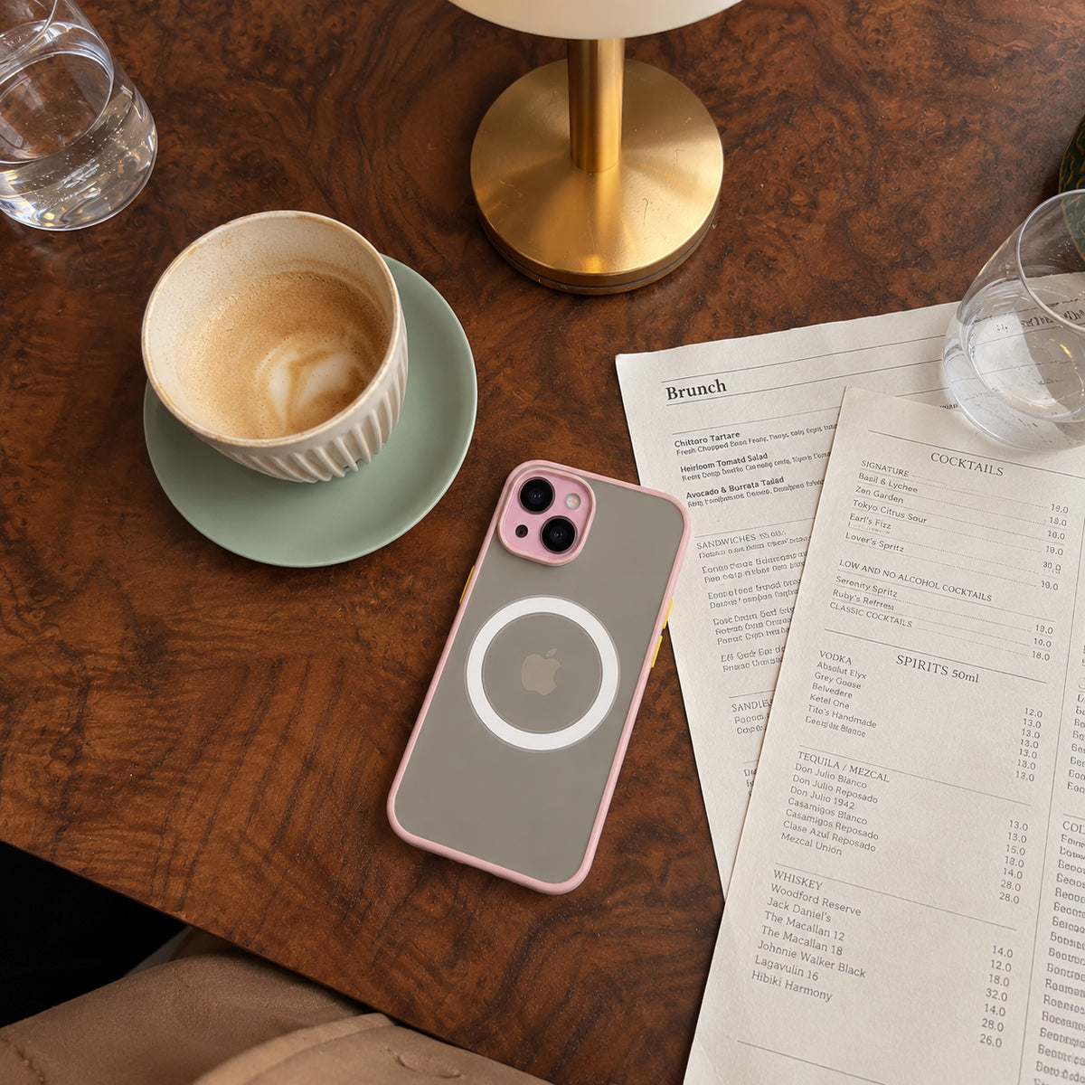 Image showing cozy Cafe Brunch Tabletop, featuring iphone hard matte magsafe case with anti-fingerprint finish & slim protection.