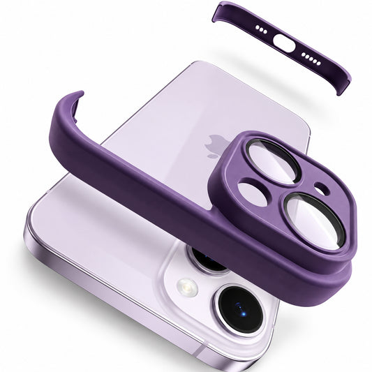 Image showing exploded Purplei Phone Case Showcase, featuring iphone frameless silicone bumper case with corner & camera lens protection.