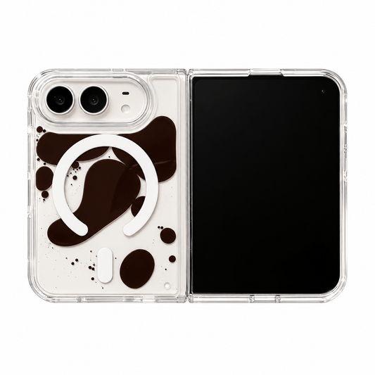 iPhone Duo Clear Magnetic Liquid Quicksand Case, Ink Splash Design with Wireless Charging . Image showing foldablephonewithcow printcase.