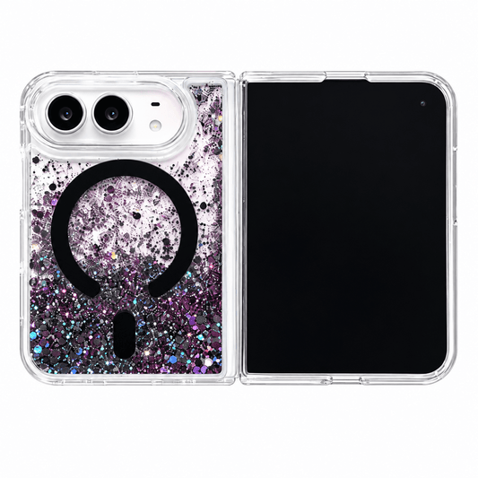 iPhone Duo MagSafe. Image showing glitteringfoldablephonecasedisplay.