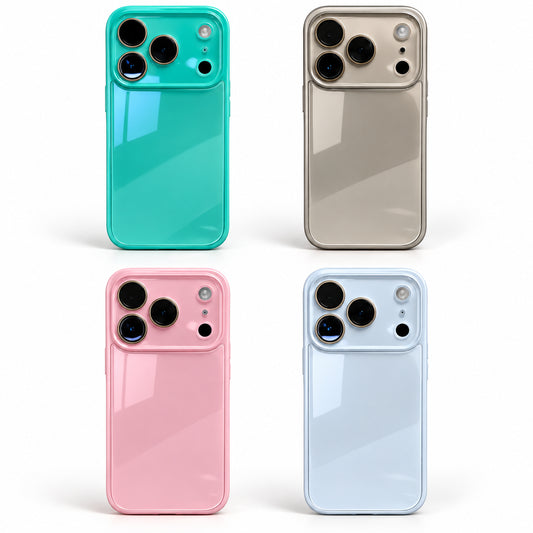 Image showing glossy Pastel Phone Case Collection, featuring iphone slim shockproof case with tempered glass back & camera protection.