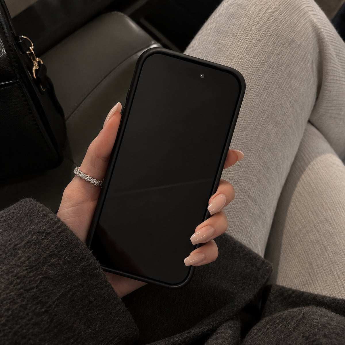 Image showing manicured Hand Holding Smartphone, featuring iphone matte translucent magsafe case with anti-fingerprint & scratch protection.