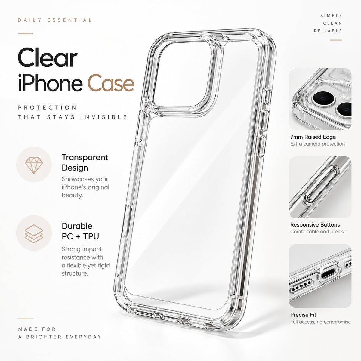 Image of iphone 18 clear shockproof case, showing minimalcleariphonecaseadvertisement 1.