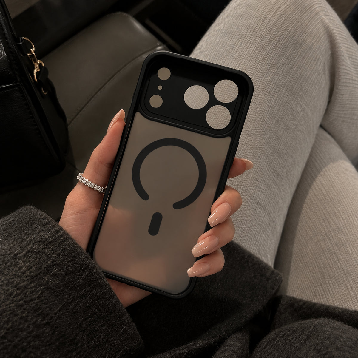 Image showing moody Mag Safe Phone Case Close Up, featuring iphone matte translucent magsafe case with anti-fingerprint & scratch protection.