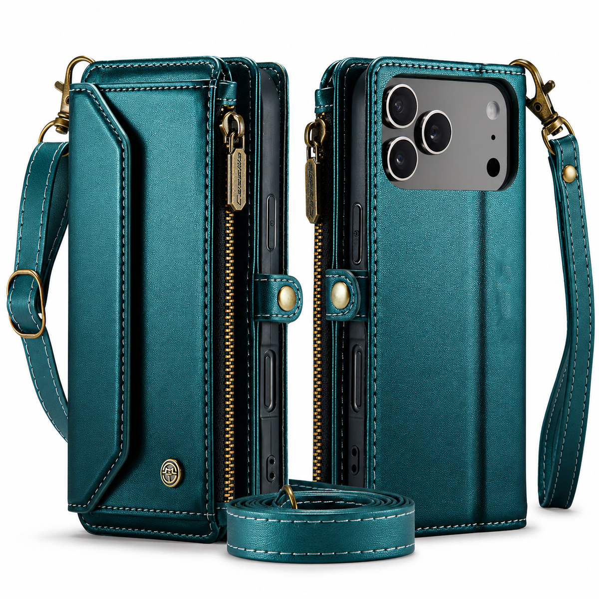 Premium iPhone Case Wallet Crossbody PU Leather Flip Cover RFID Blocking 7 To 10 Card Slots Wristlet Strap Full Body Shockproof Protection