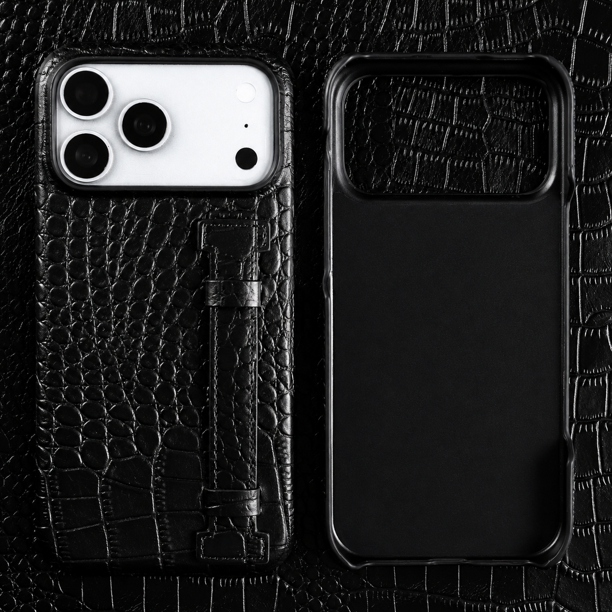 Premium iPhone Case Genuine Cowhide Leather Cover Crocodile Pattern Wrist Strap Kickstand Full Coverage Shockproof Protection