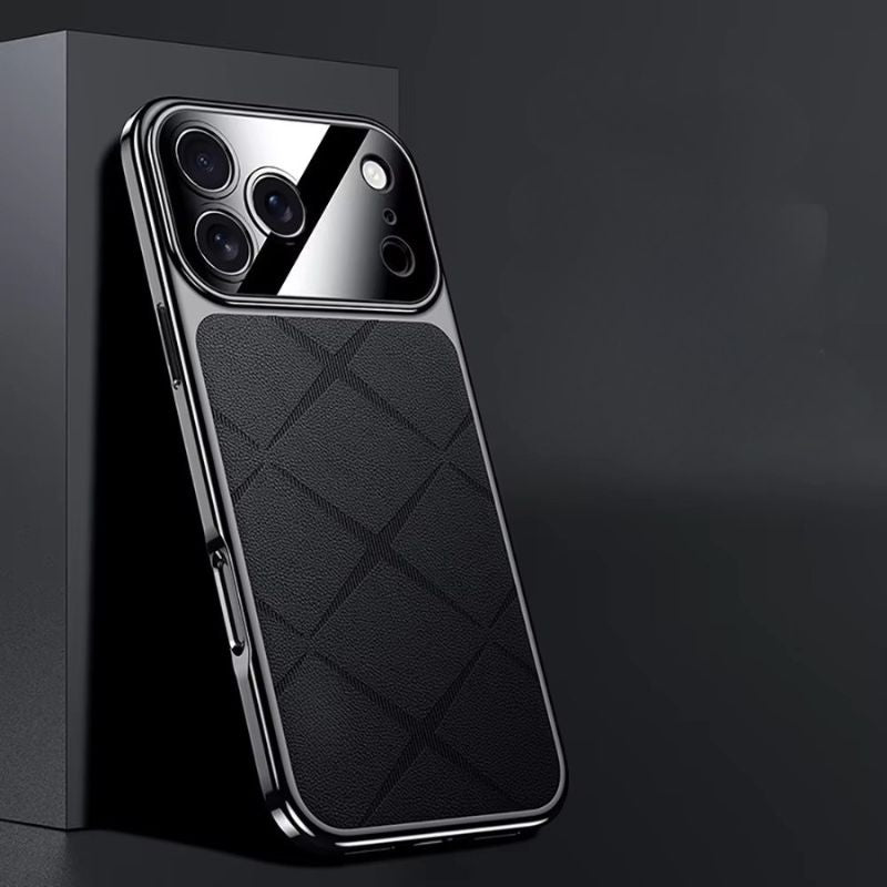 Premium iPhone Case Leather Style Plated Bumper Cover Camera Guard Slim Design Shockproof Protection