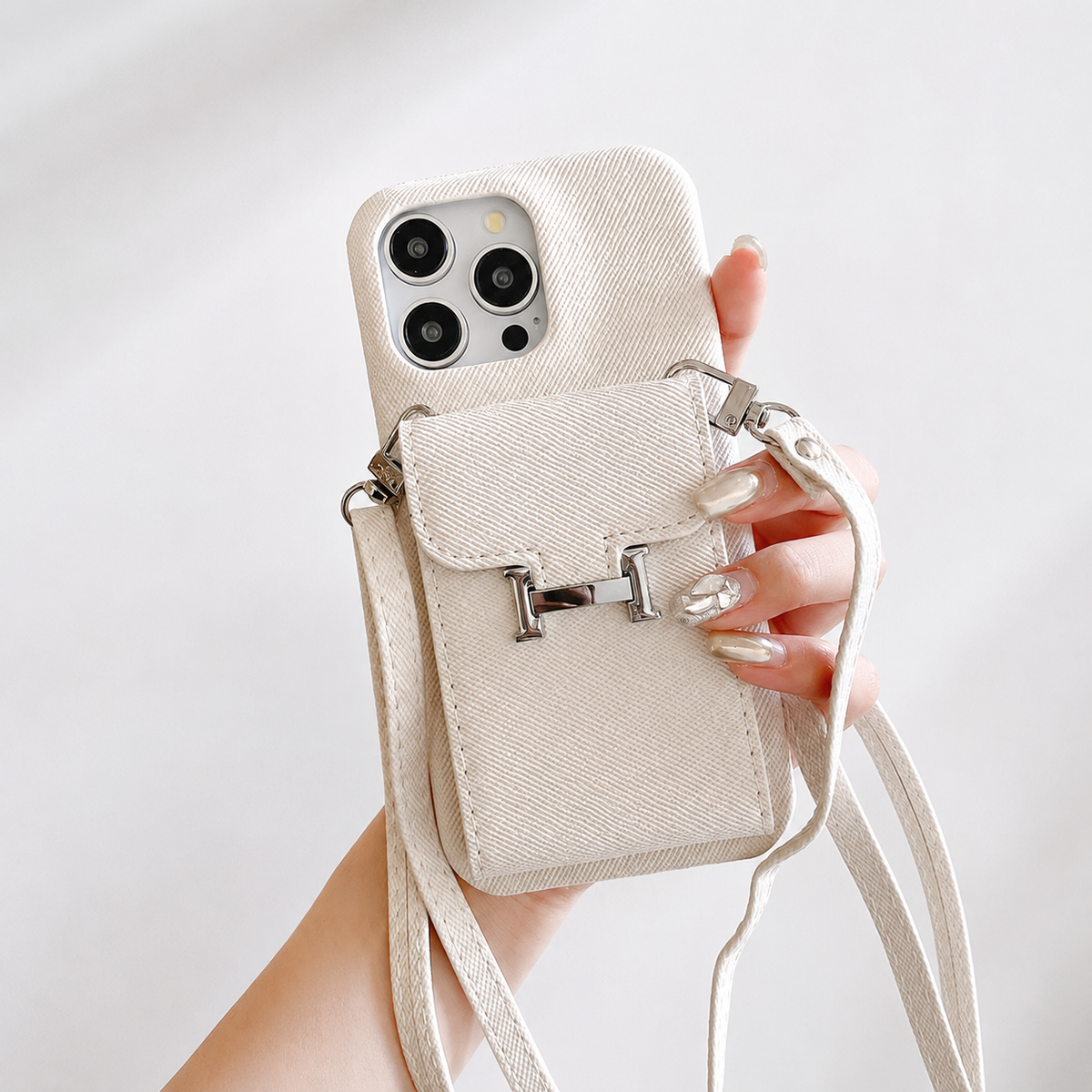 Premium iPhone Case Wallet Crossbody PU Leather Flip Cover Card Pocket Shoulder Strap Full Coverage Shockproof Protection