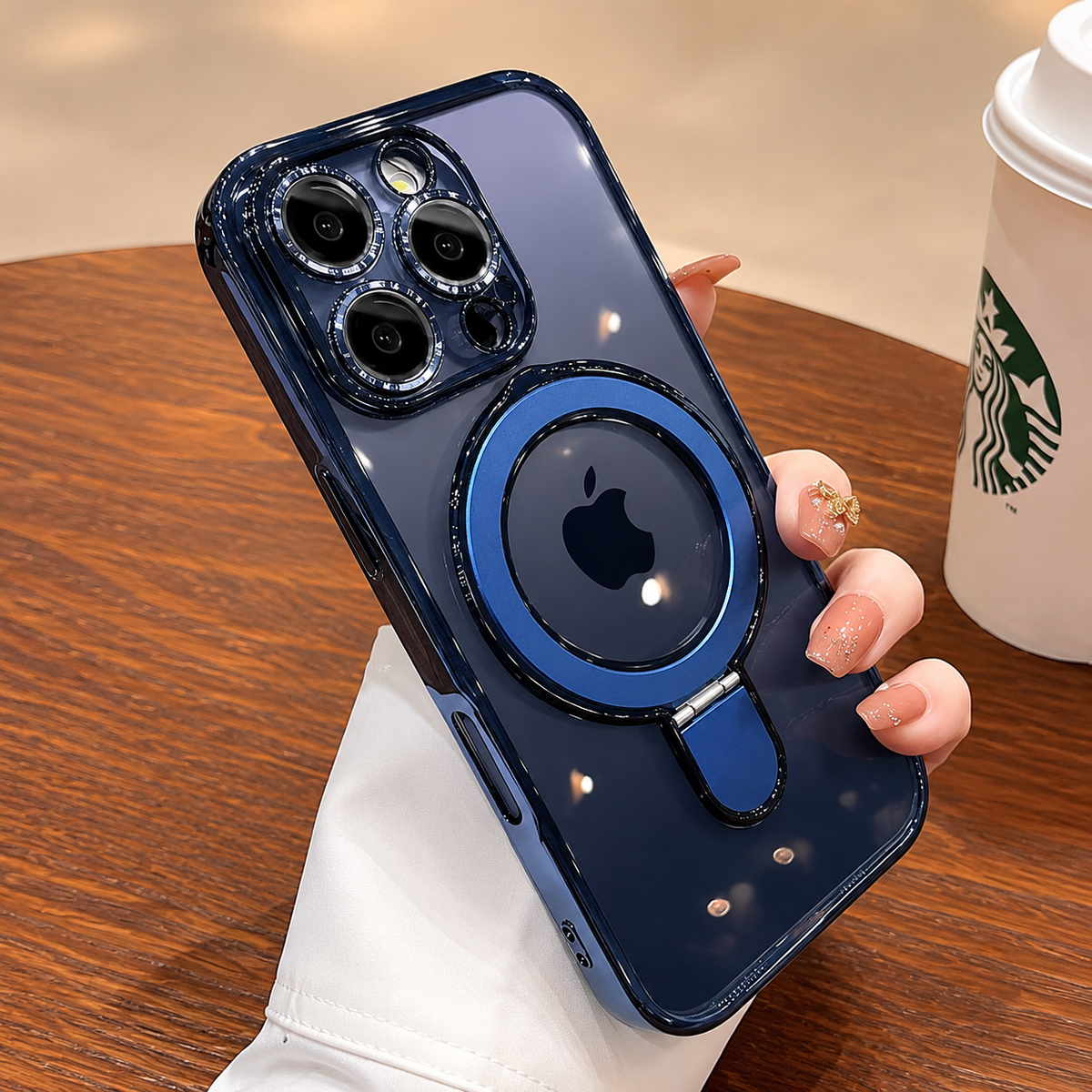 Premium iPhone Case MagSafe Compatible Clear Acrylic Cover Magnetic Viewing Stand Shockproof Anti Fingerprint Camera Lens Protection