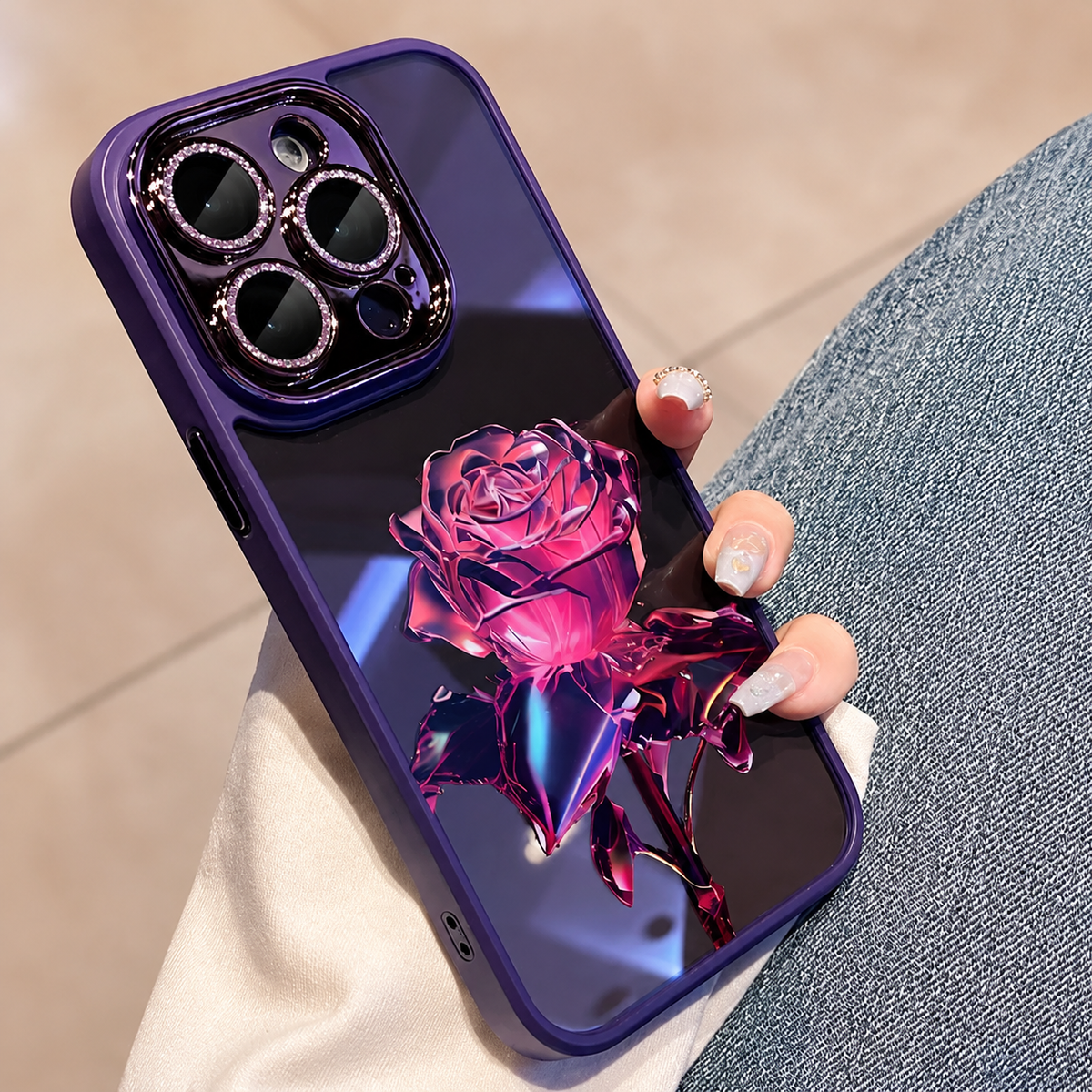 Premium iPhone Case MagSafe Compatible Reflective Crystal Rose Diamond Cover Slim Shockproof Protection