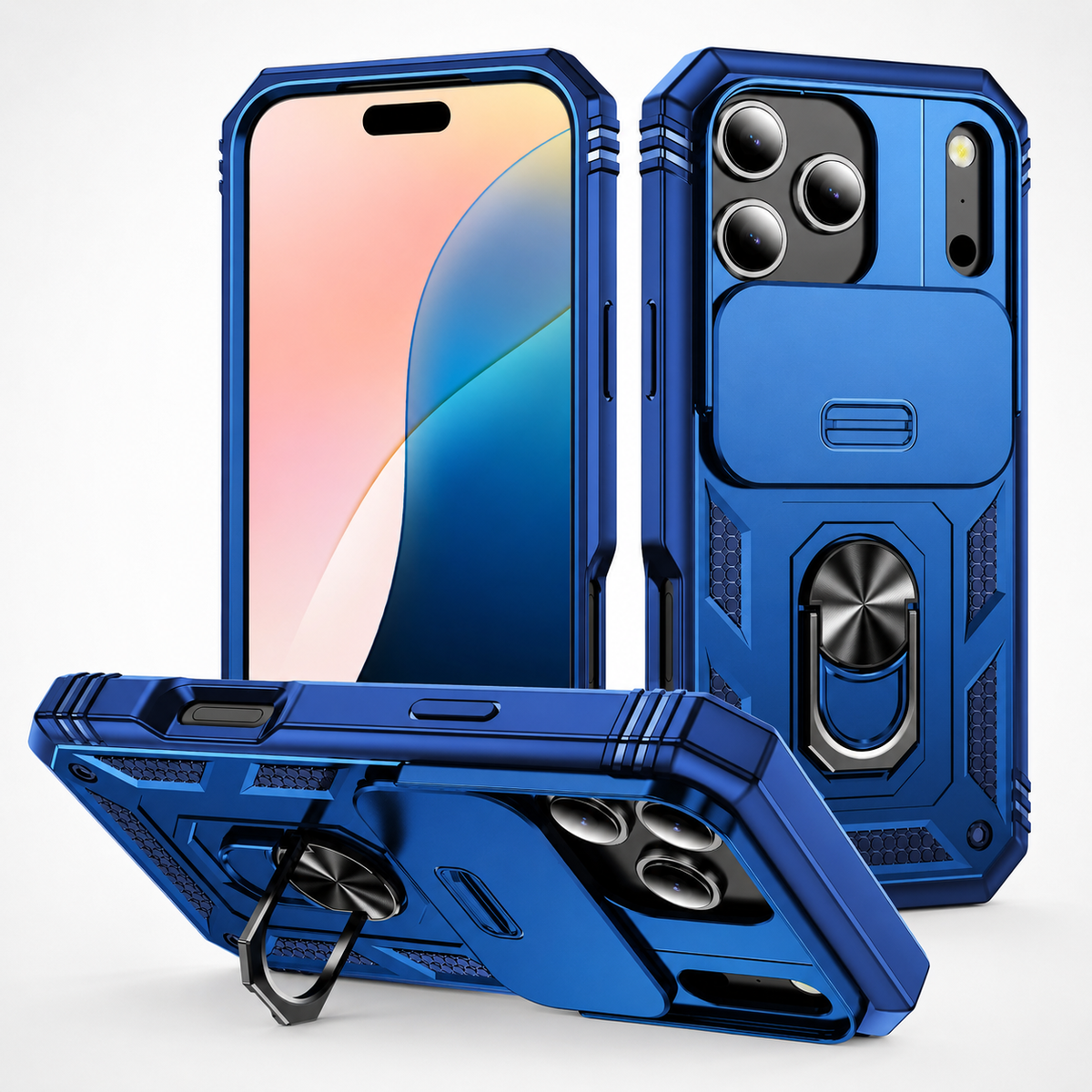 Premium iPhone Case MagSafe Compatible Sliding Camera Shield 360 Kickstand Cover Shockproof Raised Edge Protection