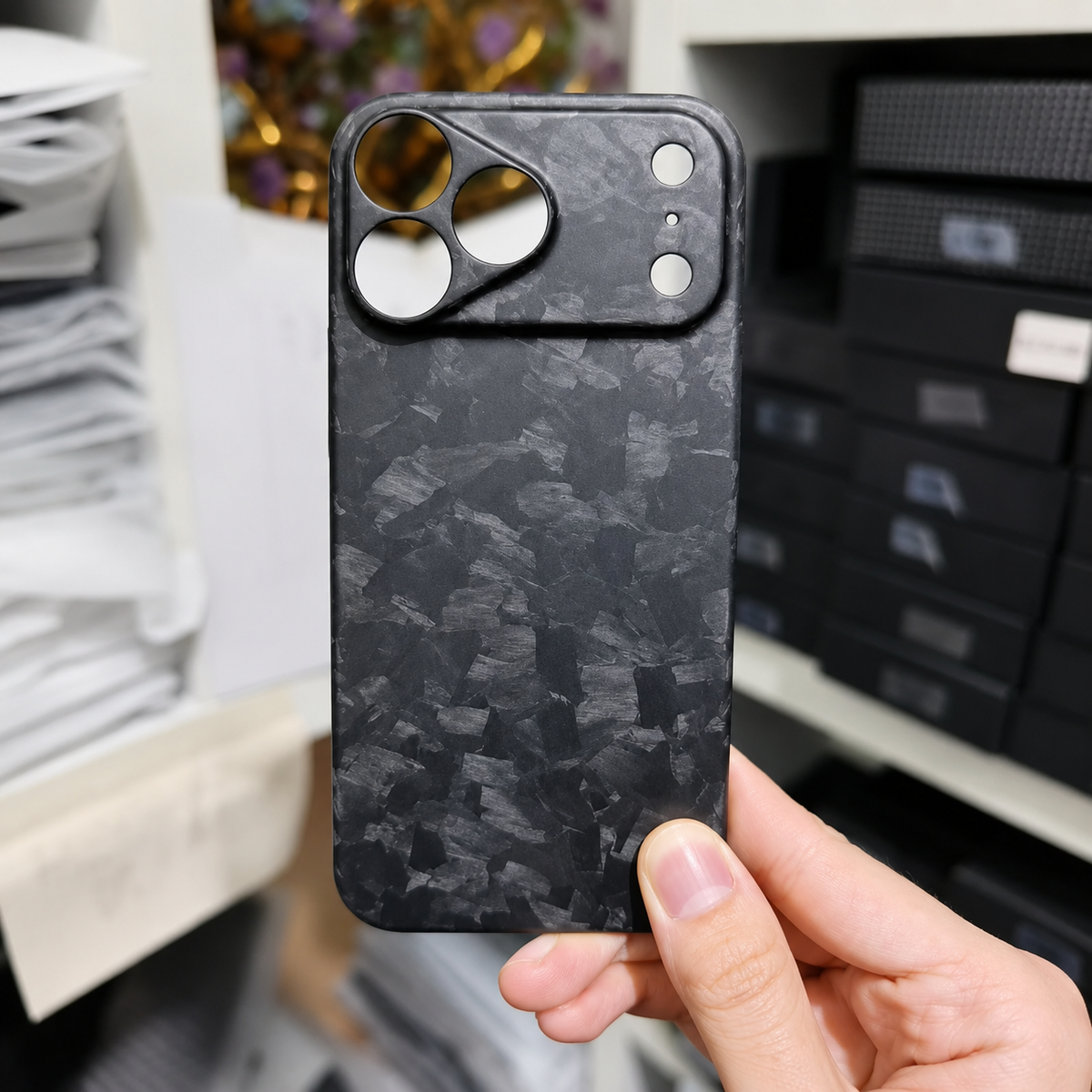 Premium iPhone Case Real Forged Carbon Fiber Cover Slim Lightweight Half Wrapped Anti Fingerprint Non Slip Tough Protection