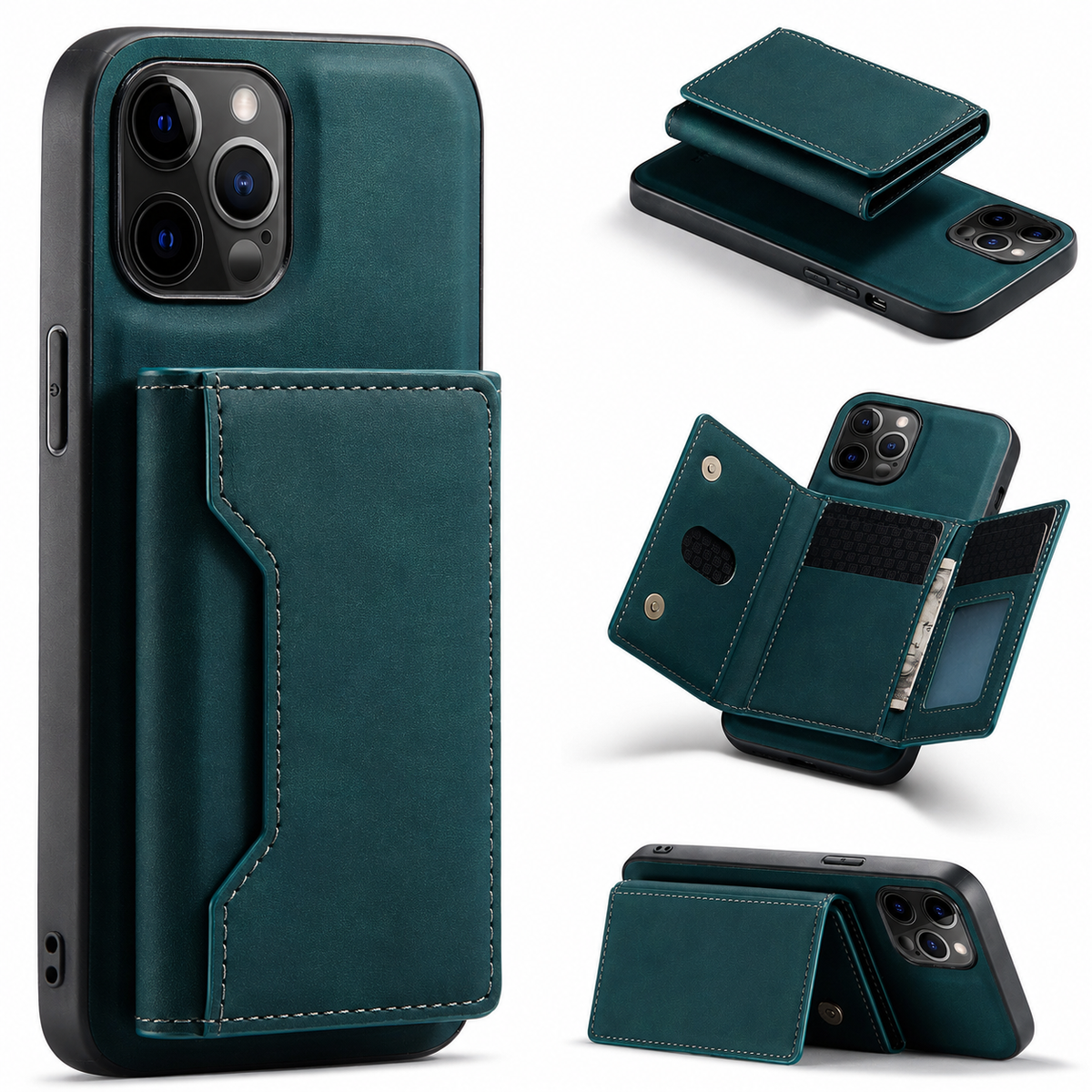 Premium iPhone Case MagSafe Compatible Detachable Leather Style Flip Wallet Stand Cover Card Holder Shockproof Screen Protection
