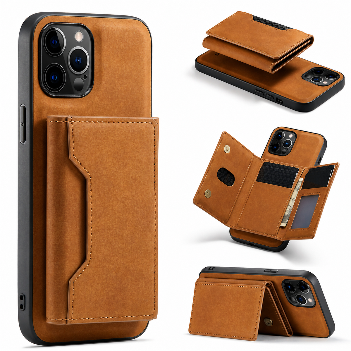 Premium iPhone Case MagSafe Compatible Detachable Leather Style Flip Wallet Stand Cover Card Holder Shockproof Screen Protection