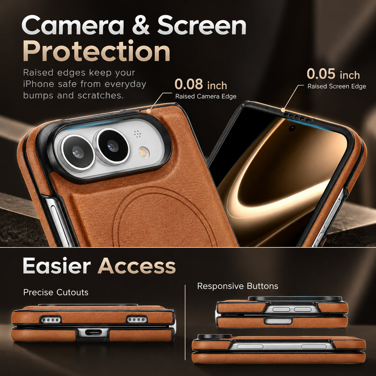 Image showing premium Leather Case Protection, featuring iphone magnetic leather folding case with shockproof protection.