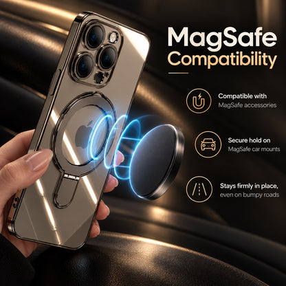 Image of iphone 18 magsafe magnetic clear case, showing premiummagsafecompatibilityadvertisement.