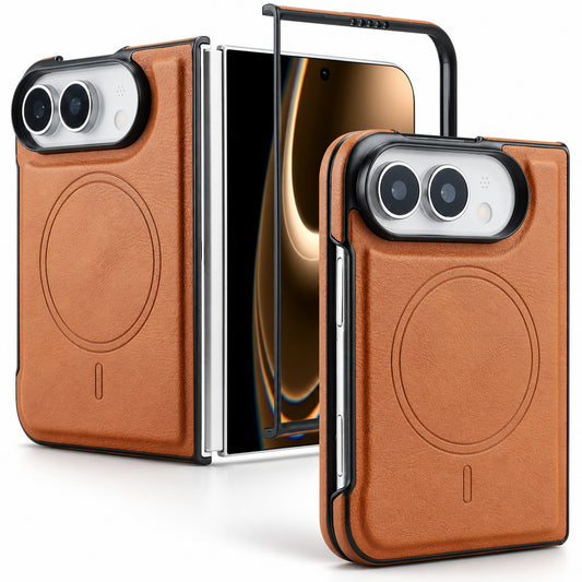 Image showing premium Tan Leather Foldable Phone Cases, featuring iphone magnetic leather folding case with shockproof protection.