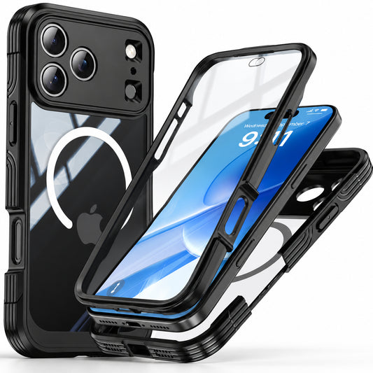 Image showing rugged Mag Safe Case Exploded View, featuring iphone magnetic armor case with double-sided clear protection & shockproof bumper.