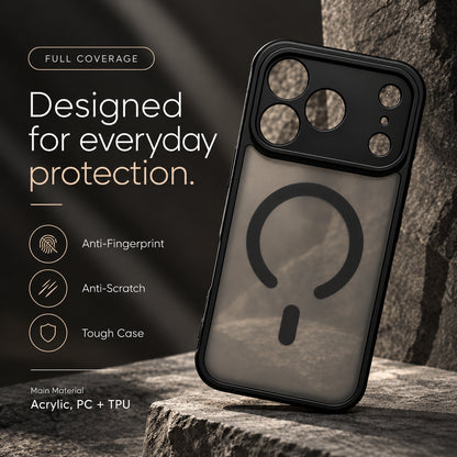 Image showing rugged Translucent Case Advertisement, featuring iphone matte translucent magsafe case with anti-fingerprint & scratch protection.