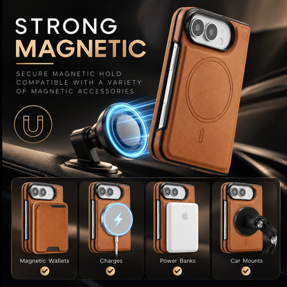 Image showing strong Magnetic Case Compatibility, featuring iphone magnetic leather folding case with shockproof protection.
