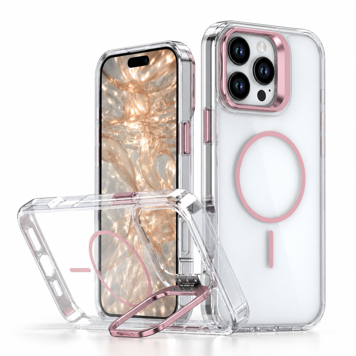 Image of iphone 18 magsafe magnetic clear case, showing transparentpinkmagsafecasedisplay.