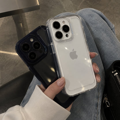 Image of iphone 18 clear shockproof case, showing twoiphonesinacasualgrip.