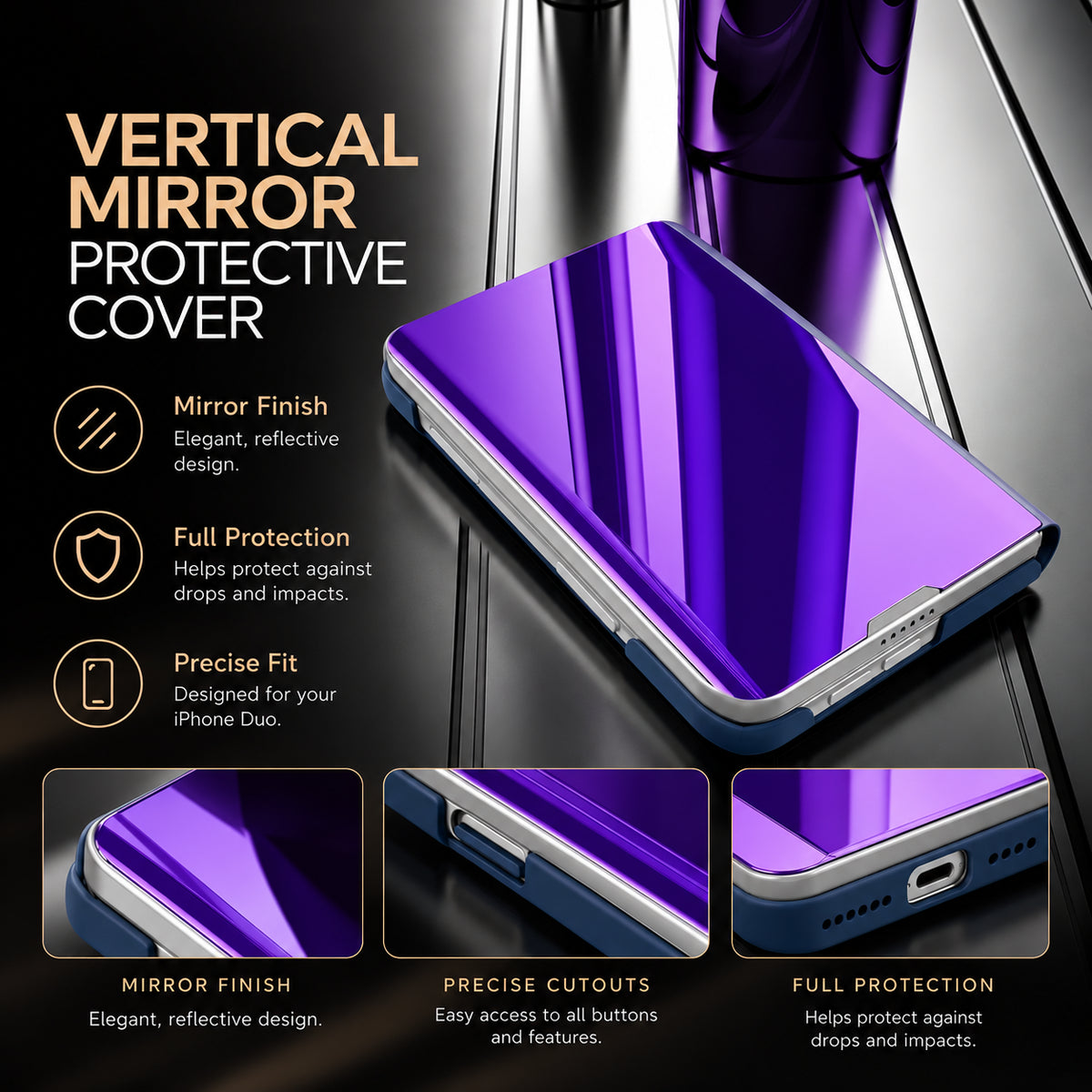 iPhone Duo Shockproof Smart Mirror Flip Case with Protective Cover