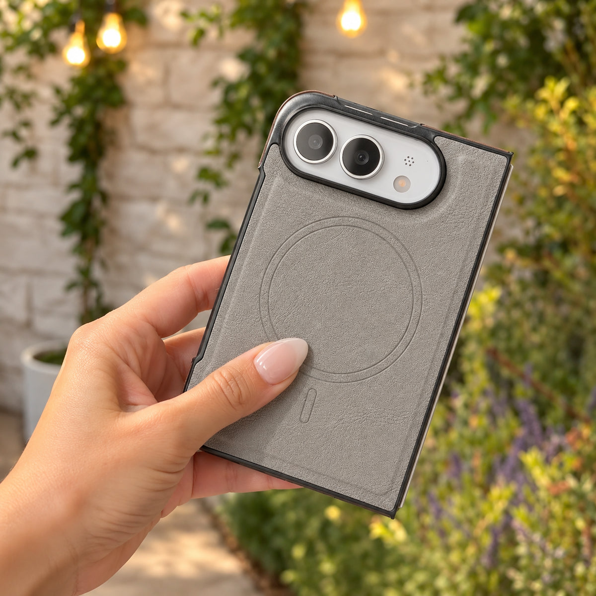 Image showing warm Garden Smartphone Case Close Up, featuring iphone magnetic leather folding case with shockproof protection.